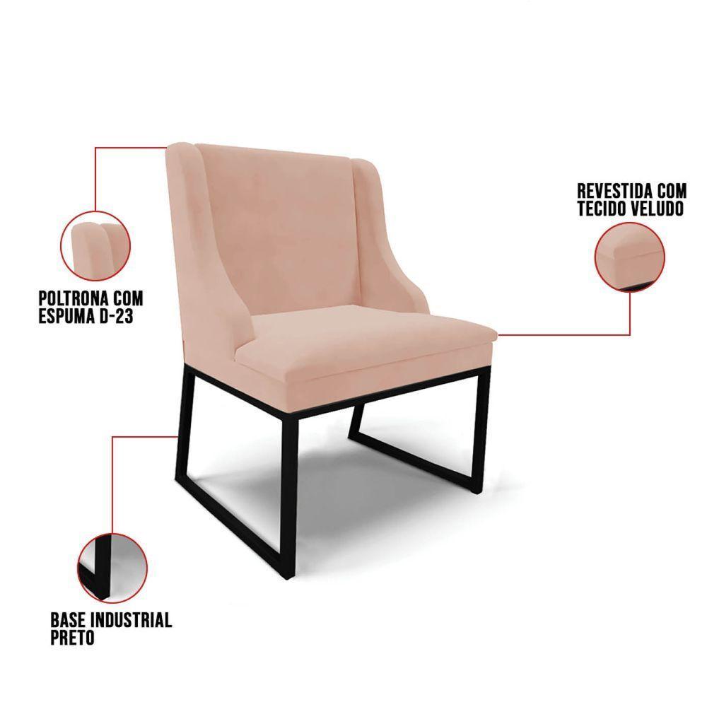 Cadeira Sala De Jantar Industrial Preto Kit 4 Liz Veludo Rosê D03 - D'rossi - 3
