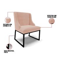 Cadeira Sala De Jantar Industrial Preto Kit 4 Liz Veludo Rosê D03 - D'rossi - 3