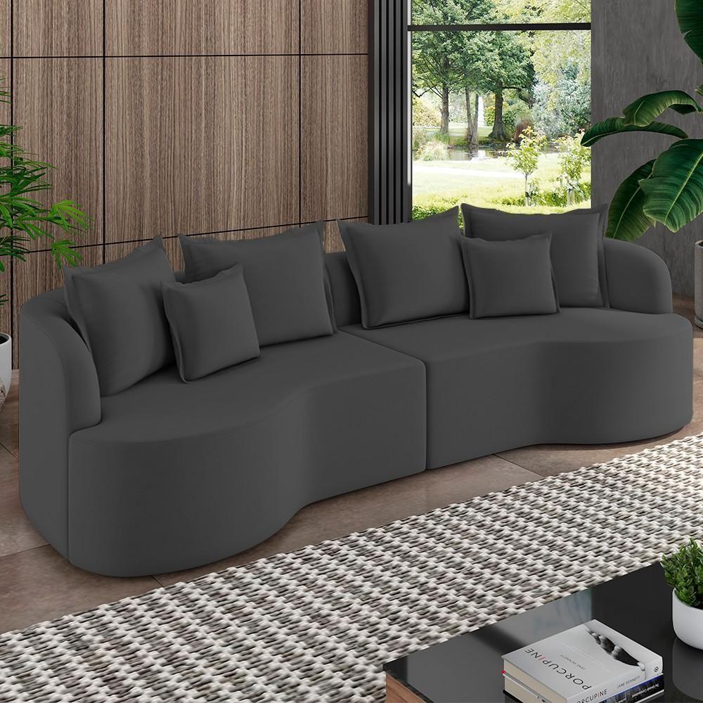 Sofá 4 Lugares 250cm Orgânico Quito Z08 Veludo Cinza Escuro - Mpozenato - 2