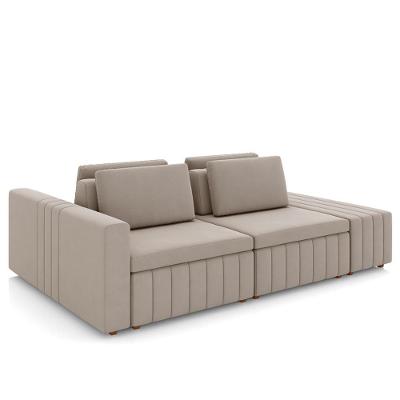 Sofá Ilha E Puff Sala Living 245cm Siesta M22 Veludo Bege - Mpozenato