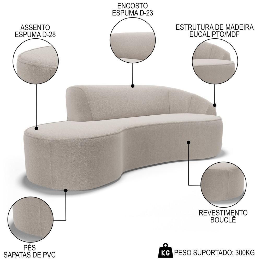 Sofá Living 3 Lugares 210cm Braço Direito Mozart D06 Bouclê Bege - Mpozenato - 3