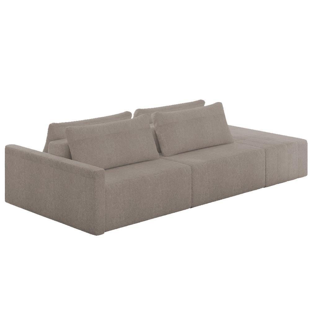 Sofá Ilha Modular Com Puff Para Sala Living 232cm Georgia Z08 Boucle Bege Escuro - Mpozenato - 1