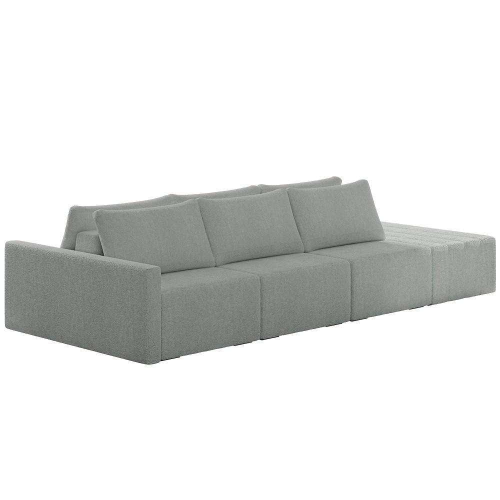 Sofá Ilha Modular Com Puff Para Sala Living 312cm Georgia Z08 Boucle Cinza Claro - Mpozenato - 1