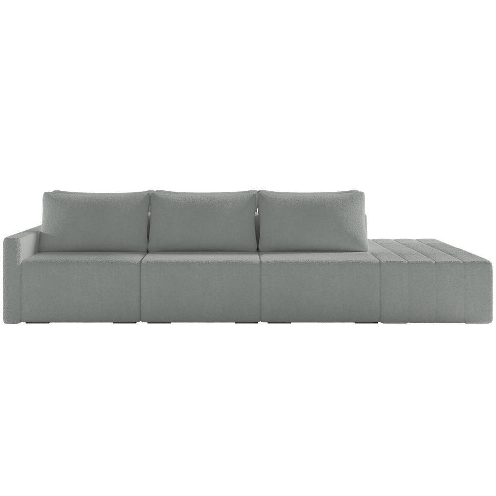 Sofá Ilha Modular Com Puff Para Sala Living 312cm Georgia Z08 Boucle Cinza Claro - Mpozenato - 7