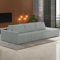 Sofá Ilha Modular Com Puff Para Sala Living 312cm Georgia Z08 Boucle Cinza Claro - Mpozenato - 2