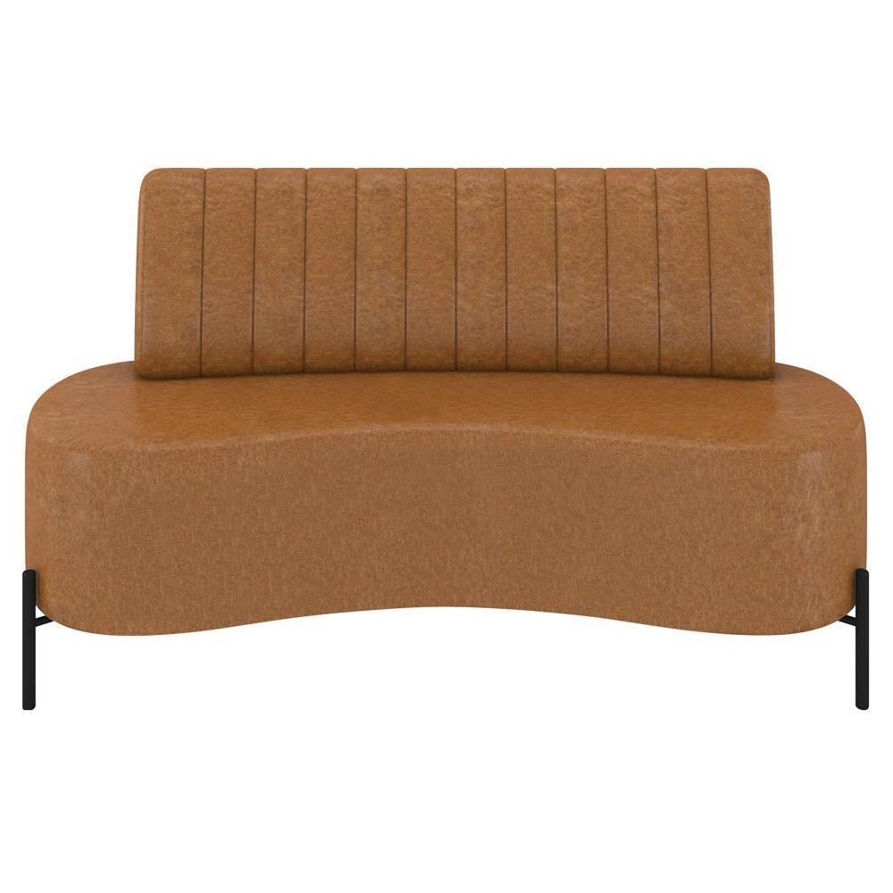 Sofá 2 Lugares 160cm Pés Aço Preto Tamar Z08 Sintético Camel - Mpozenato - 5