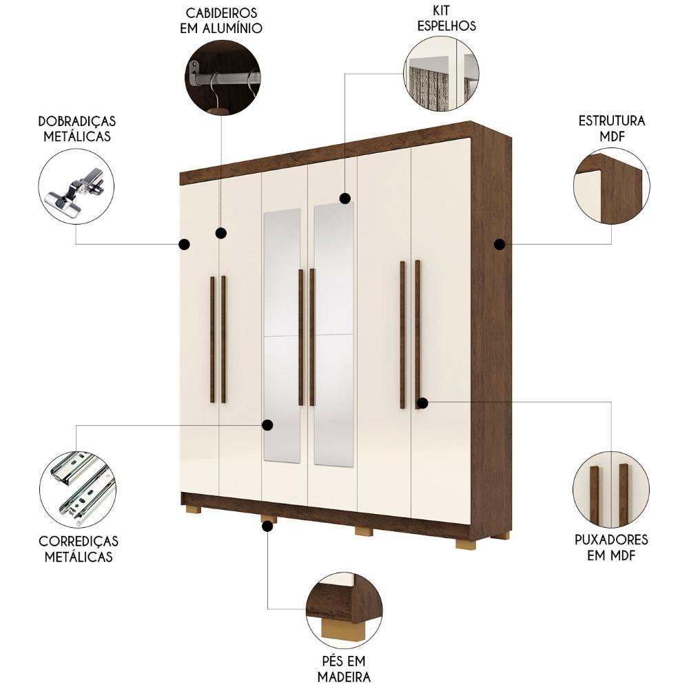 Guarda Roupa Casal 218cm Com Espelho Bolty Imbuia/champanhe V02 - Mpozenato - 3