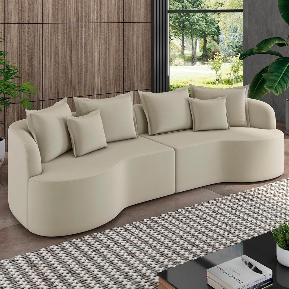 Sofá 4 Lugares 270cm Orgânico Quito Z08 Veludo Bege - Mpozenato - 2