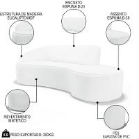 Sofá Living 3 Lugares 210cm Braço Esquerdo Mozart D06 Sintético Branco - Mpozenato - 3