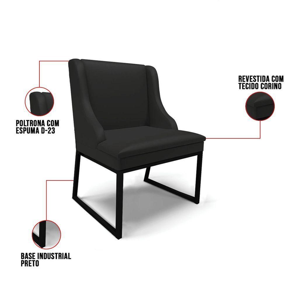 Cadeira Sala De Jantar Industrial Preto Kit 4 Liz Sintético Pto D03 - D'rossi - 3