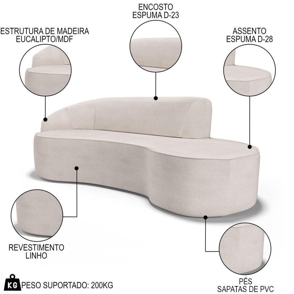 Sofá Living 2 Lugares 180cm Braço Esquerdo Mozart D06 Linho Cru - Mpozenato - 3