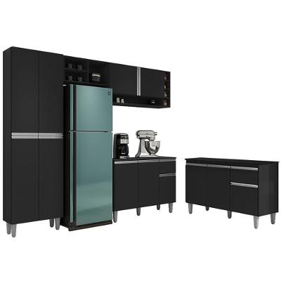 Cozinha Compacta Vanessa E Balcão Gabinete Com Tampo Tatiane 120cm Preto - Ajl Móveis