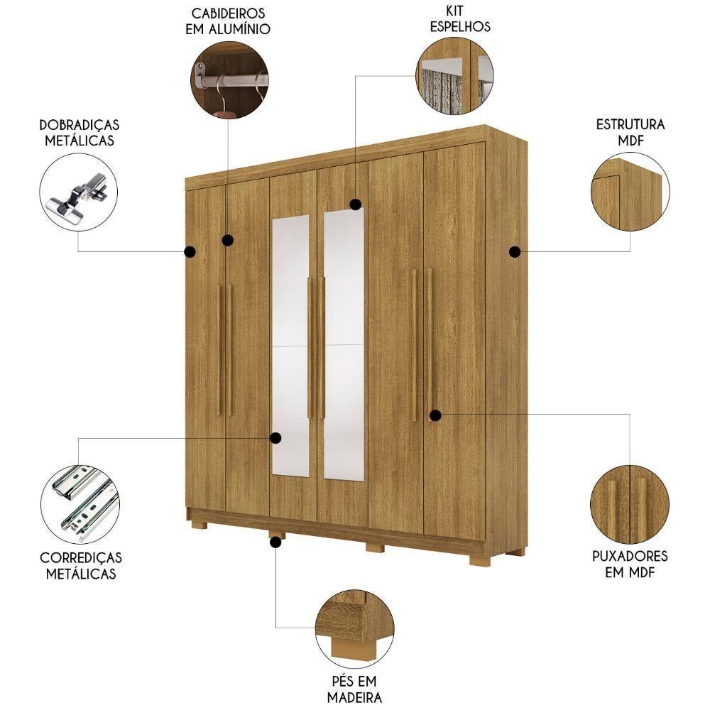 Guarda Roupa Casal 218cm Com Espelho Bolty Nature V02 - Mpozenato - 3