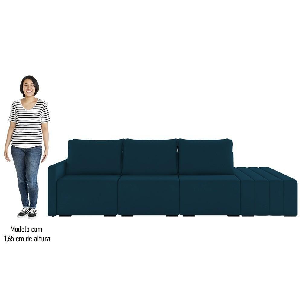 Sofá Ilha Modular Com Puff Para Sala Living 312cm Georgia Z08 Veludo Azul - Mpozenato - 5