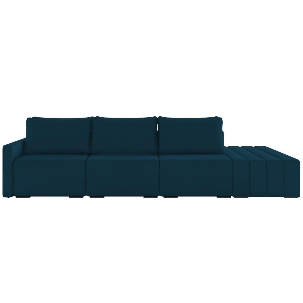 Sofá Ilha Modular Com Puff Para Sala Living 312cm Georgia Z08 Veludo Azul - Mpozenato - 7
