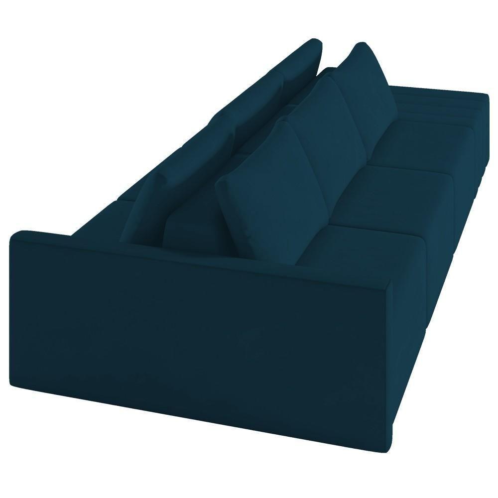 Sofá Ilha Modular Com Puff Para Sala Living 312cm Georgia Z08 Veludo Azul - Mpozenato - 8