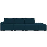 Sofá Ilha Modular Com Puff Para Sala Living 312cm Georgia Z08 Veludo Azul - Mpozenato - 7