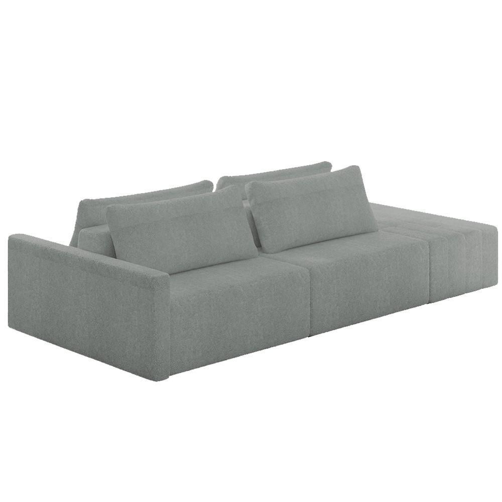 Sofá Ilha Modular Com Puff Para Sala Living 252cm Georgia Z08 Boucle Cinza Claro - Mpozenato - 1