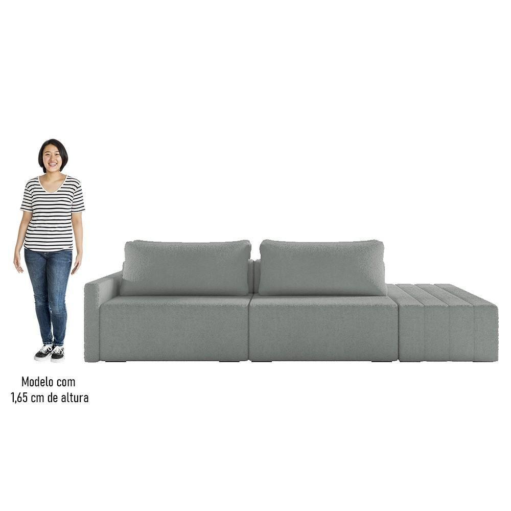 Sofá Ilha Modular Com Puff Para Sala Living 252cm Georgia Z08 Boucle Cinza Claro - Mpozenato - 5