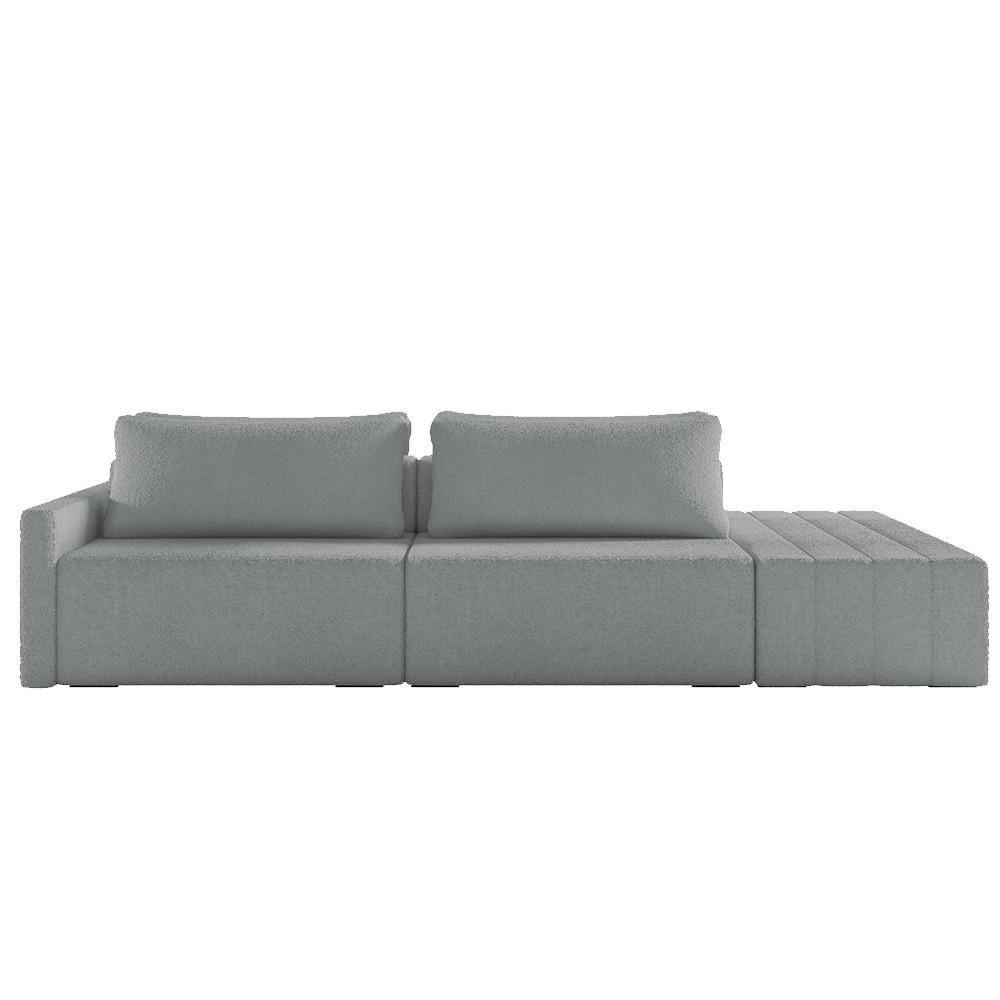 Sofá Ilha Modular Com Puff Para Sala Living 252cm Georgia Z08 Boucle Cinza Claro - Mpozenato - 7