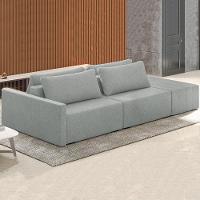 Sofá Ilha Modular Com Puff Para Sala Living 252cm Georgia Z08 Boucle Cinza Claro - Mpozenato - 2