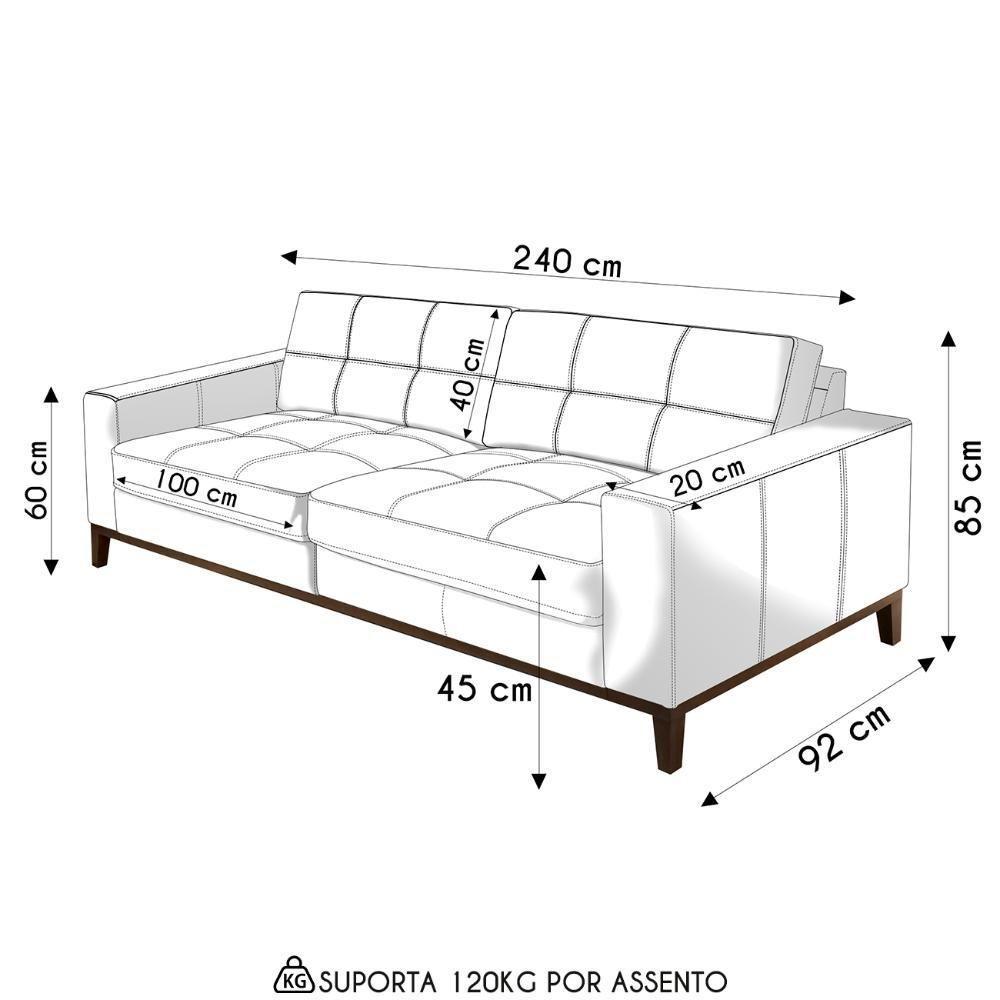 Sofá 3 Lugares Para Sala Living 240cm Ronie L08 Couro Camel - Mpozenato - 4