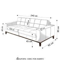 Sofá 3 Lugares Para Sala Living 240cm Ronie L08 Couro Camel - Mpozenato