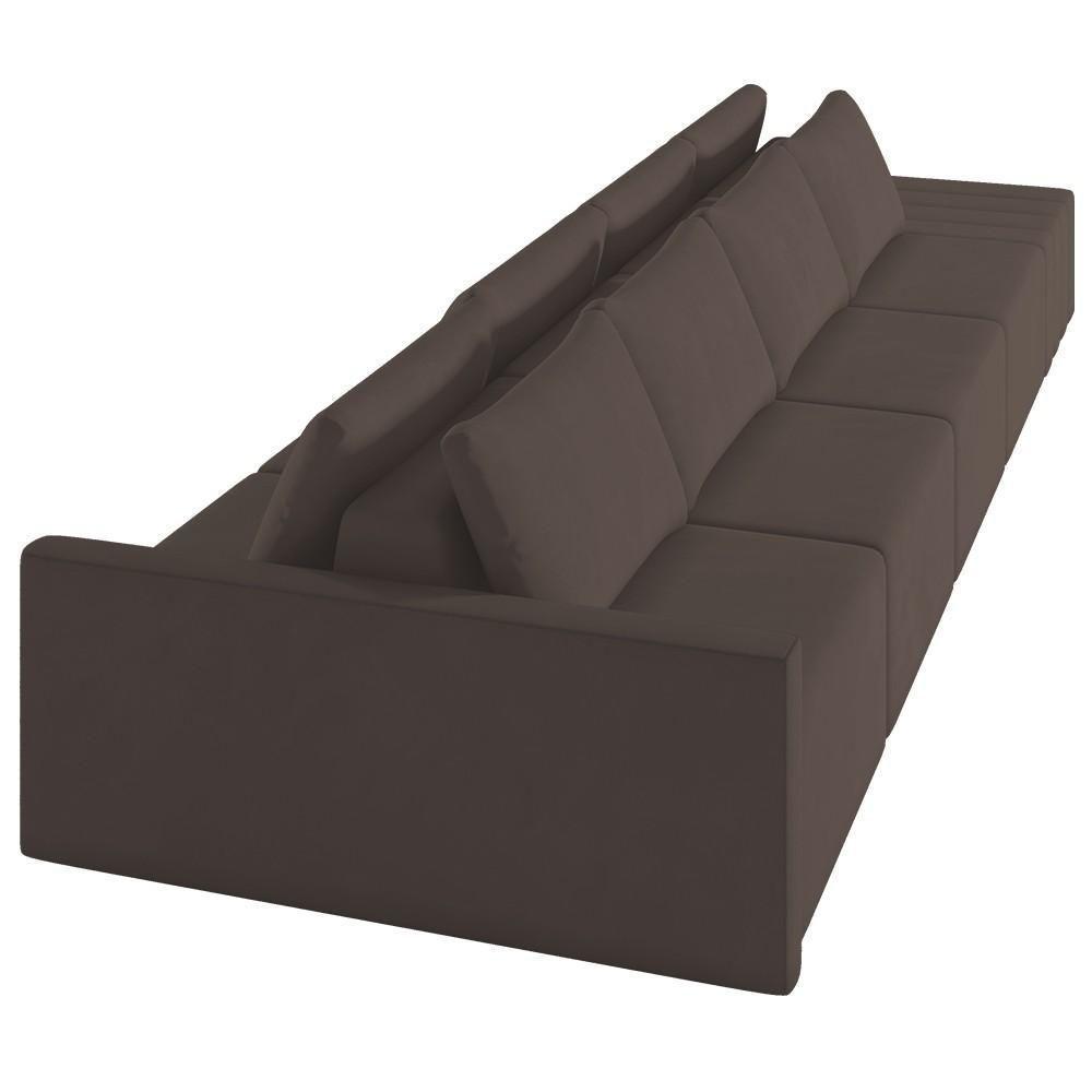 Sofá Ilha Modular Com Puff Para Sala Living 392cm Georgia Z08 Veludo Marrom - Mpozenato - 8