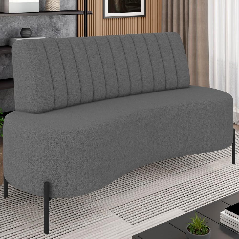 Sofá 2 Lugares 135cm Pés Aço Preto Tamar Z08 Boucle Grafite - Mpozenato - 2