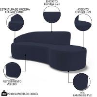 Sofá Living 3 Lugares 210cm Braço Esquerdo Mozart D06 Veludo Azul - Mpozenato