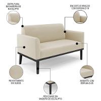 Sofá Namoradeira E 1 Poltrona Base Madeira Preto Maressa Suede Bege - Ibiza