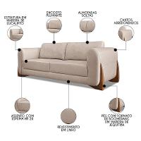 Sofá 2 Lugares Base De Madeira 160cm Izzy S06 Linho Areia - Mpozenato - 3