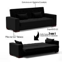 Sofá Cama Para Sala De Estar Lisboa Linho Preto - Ibiza - 3