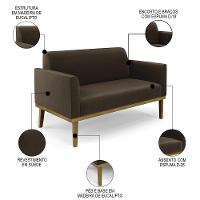 Sofá Namoradeira E 2 Poltronas Base Madeira Castanho Maressa Suede Marrom - Ibiza