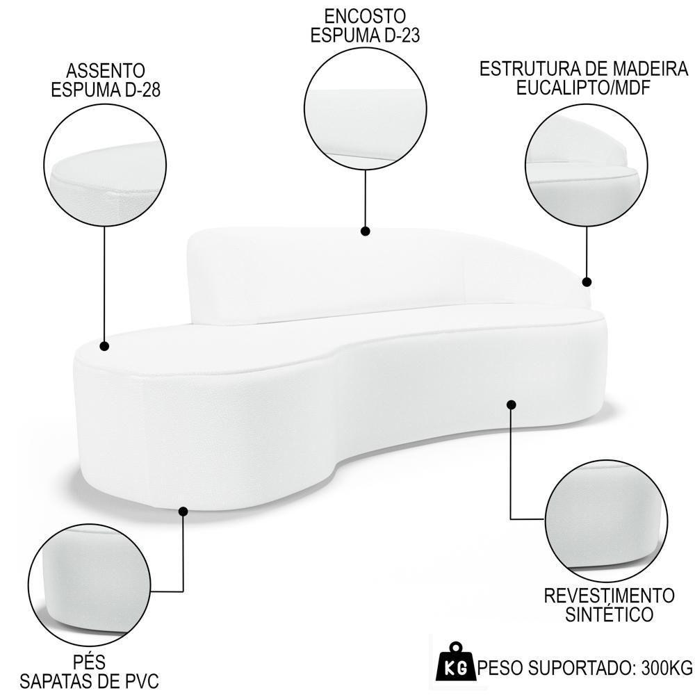 Sofá Living 3 Lugares 260cm Braço Direito Mozart D06 Sintético Branco - Mpozenato - 3