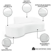 Sofá Living 3 Lugares 260cm Braço Direito Mozart D06 Sintético Branco - Mpozenato - 3