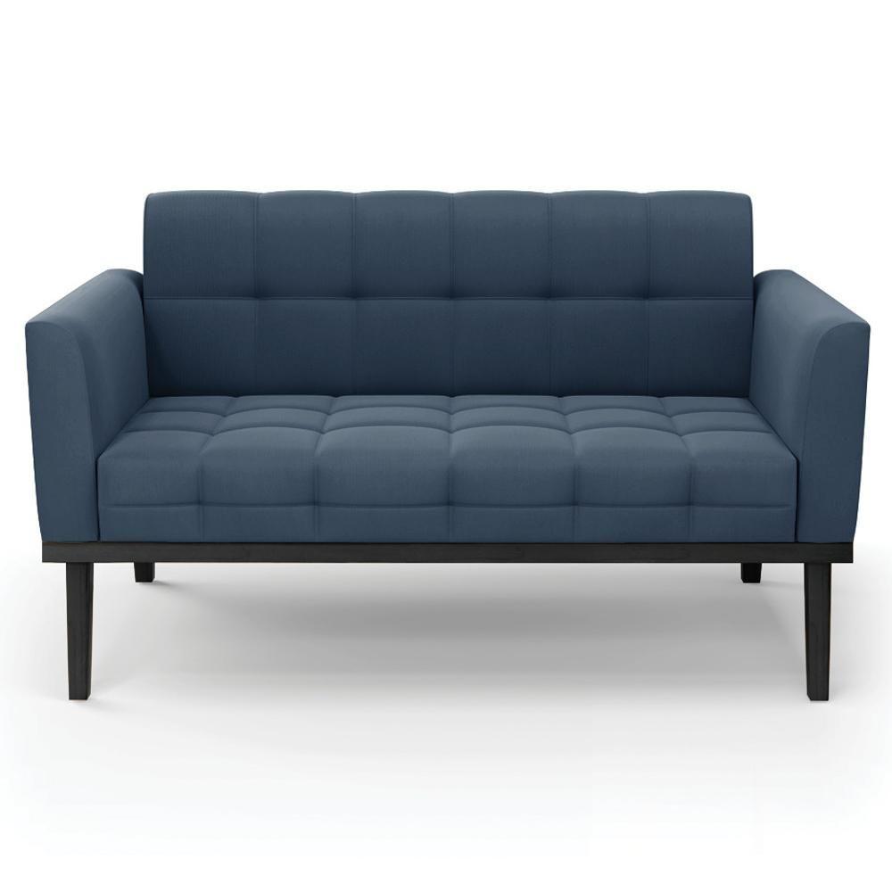 Sofá Namoradeira E 1 Poltrona Base Madeira Preto Ana Suede Azul Marinho - Ibiza - 3