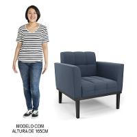 Sofá Namoradeira E 1 Poltrona Base Madeira Preto Ana Suede Azul Marinho - Ibiza - 2