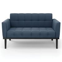 Sofá Namoradeira E 1 Poltrona Base Madeira Preto Ana Suede Azul Marinho - Ibiza - 3