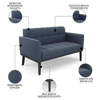 Sofá Namoradeira E 1 Poltrona Base Madeira Preto Ana Suede Azul Marinho - Ibiza - 7