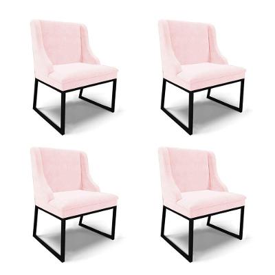 Cadeira Sala De Jantar Industrial Preto Kit 4 Liz Suede Rosa Bebê D03 - D'rossi