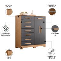 Cômoda Para Quarto 2 Portas 125cm Verona Freijó-titanium - Albatroz - 3