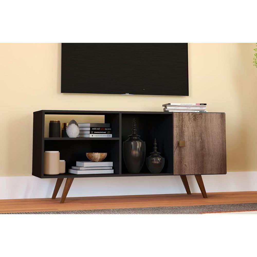 Rack para TV RT3014 até 47 Polegadas c/ 1 Porta Preto/Rustico - Movelbento - 1