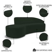 Sofá Living 4 Lugares 300cm Braço Direito Mozart D06 Veludo Verde - Mpozenato - 8