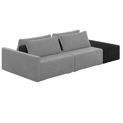 Sofá Ilha Modular Living Com Puff 252cm Georgia Z08 Veludo Cinza/preto - Mpozenato