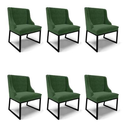 Cadeira Sala De Jantar Industrial Preto Kit 6 Liz Suede Verde D03 - D'rossi