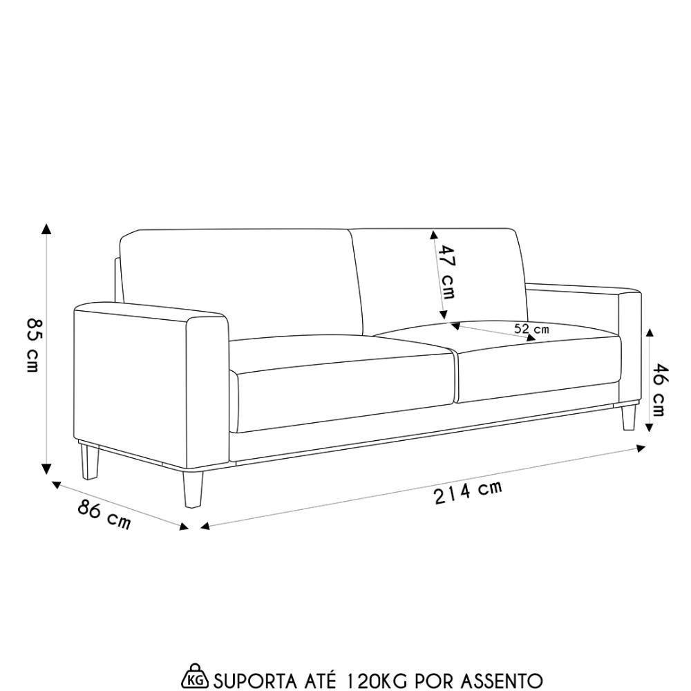 Sofá 3 Lugares Sala Estar Living 214cm Zaire M22 Linho Areia - Mpozenato - 4