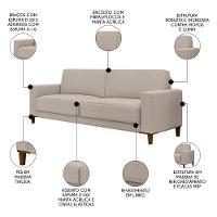 Sofá 3 Lugares Sala Estar Living 214cm Zaire M22 Linho Areia - Mpozenato - 3