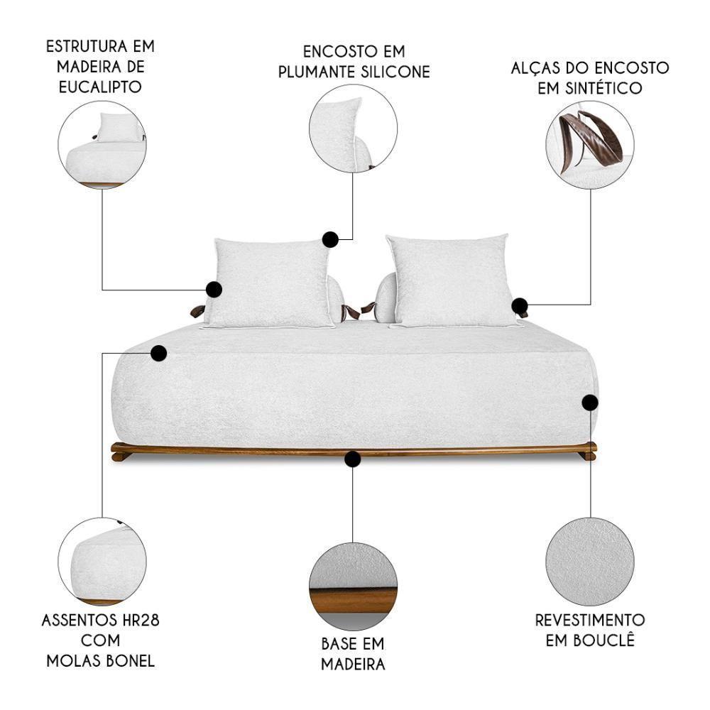 Sofá 2 Lugares 160cm Ilha Base Madeira Viero S06 Boucle Branco - Mpozenato - 3