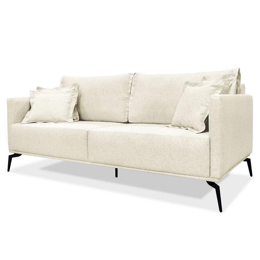 Sofá 3 Lugares 220cm Pés De Metal Vecchia S06 Linho Natural - Mpozenato - 1